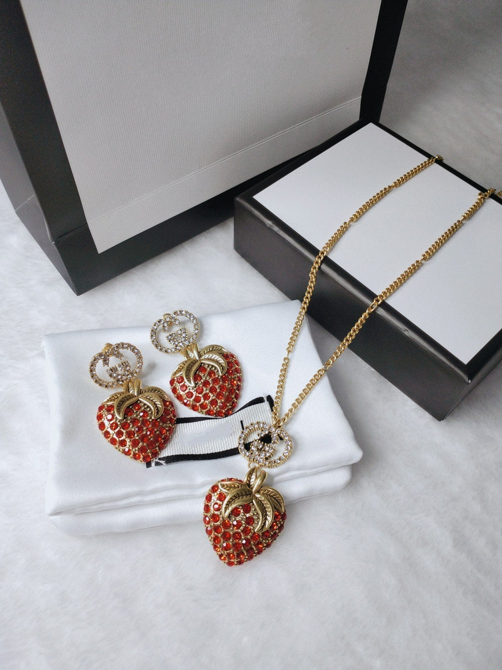 Gucci GG Red Cubic Zirconia Strawberry Necklace