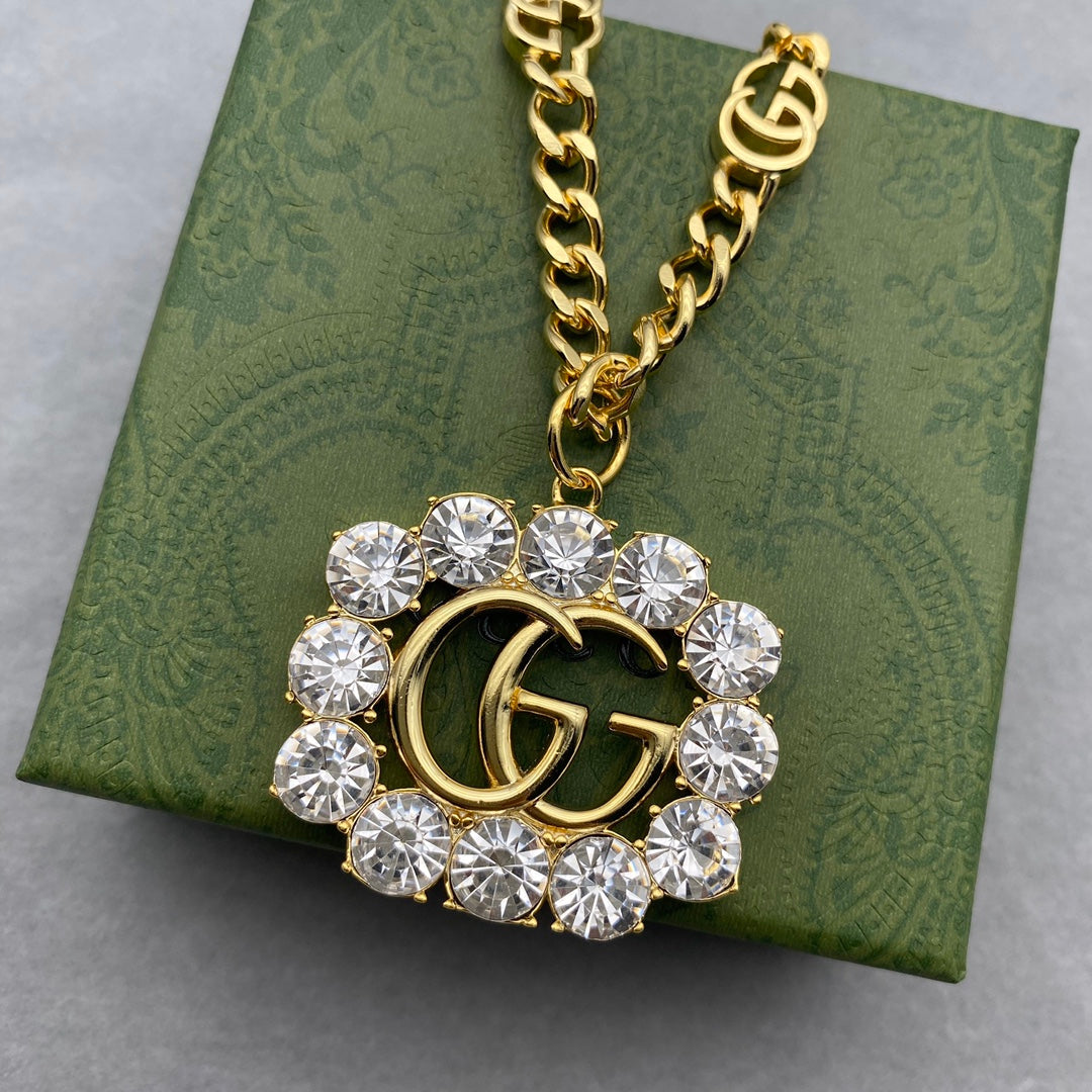 Gucci GG Double G Crystal Necklace