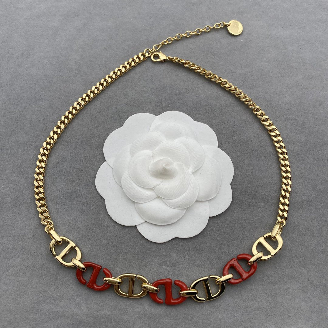 Dior Women CD Navy Necklace Gold-Finish Metal