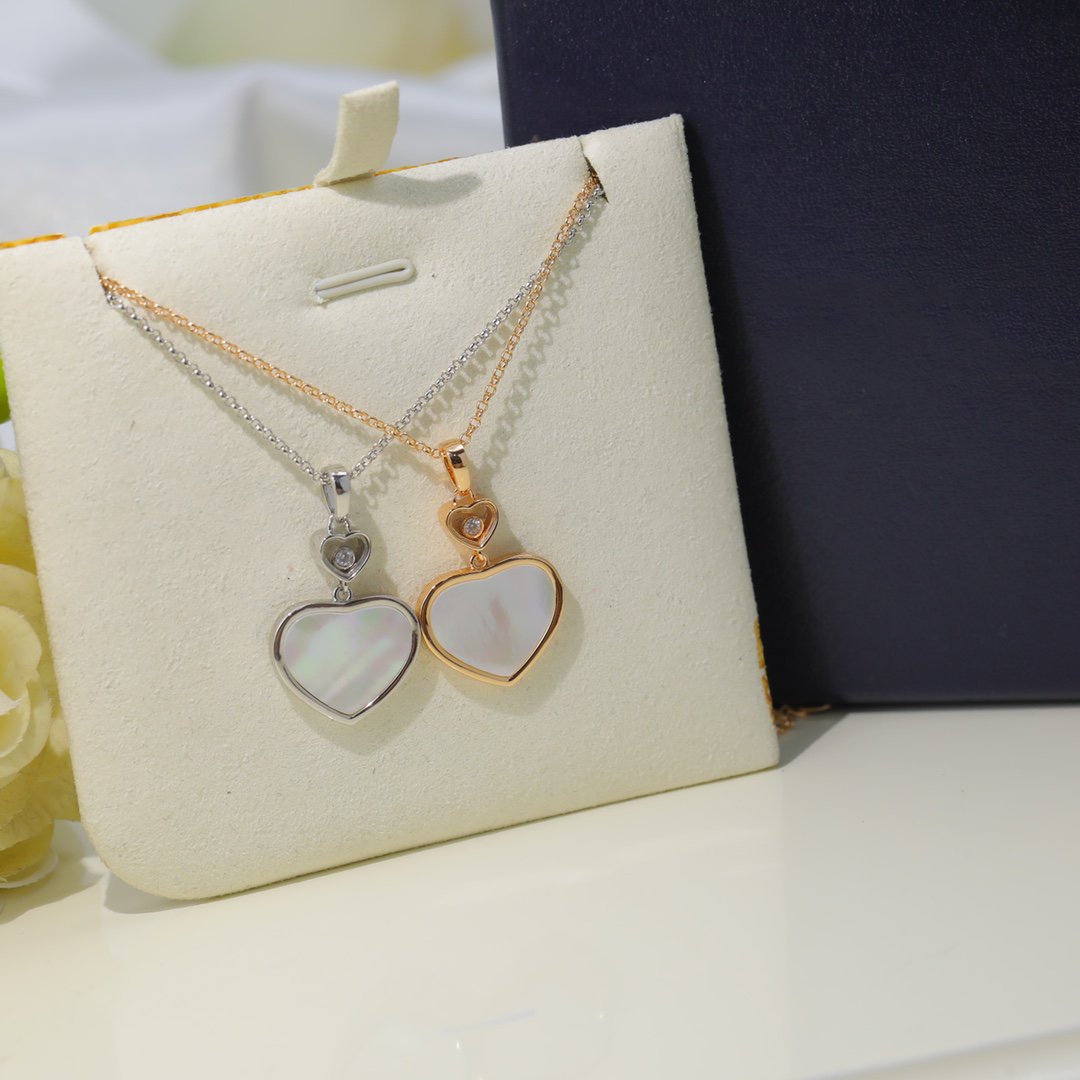 Chopard Happy Heart White MOP Necklace Silver Cubic Zirconia - Style 2