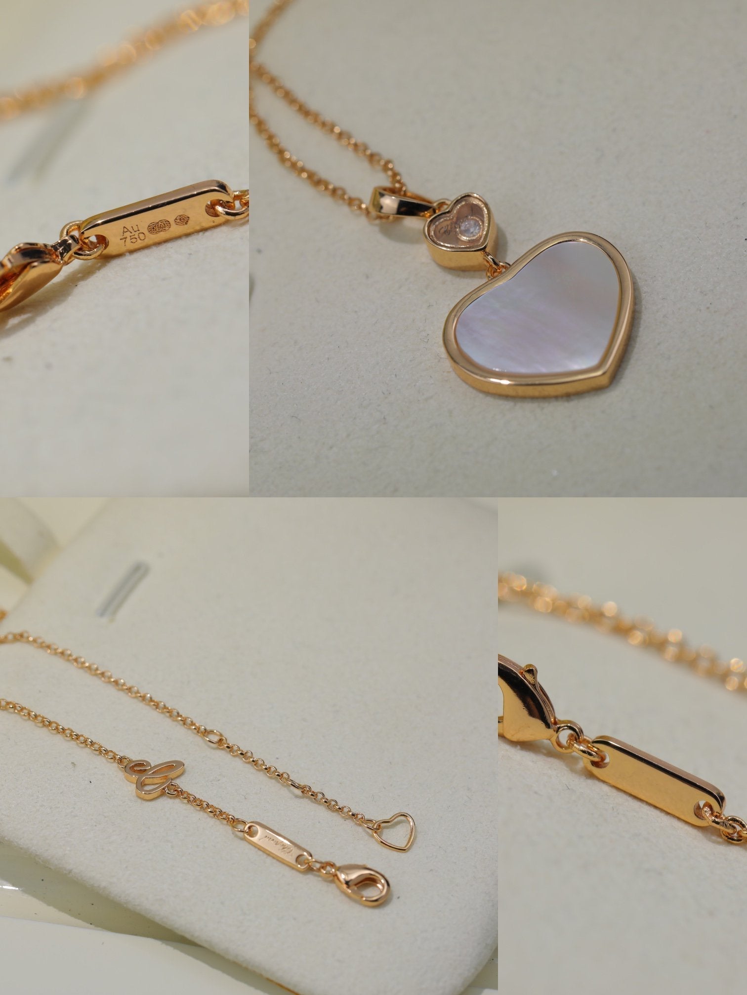 Chopard Happy Heart White MOP Necklace Pink Gold Cubic Zirconia