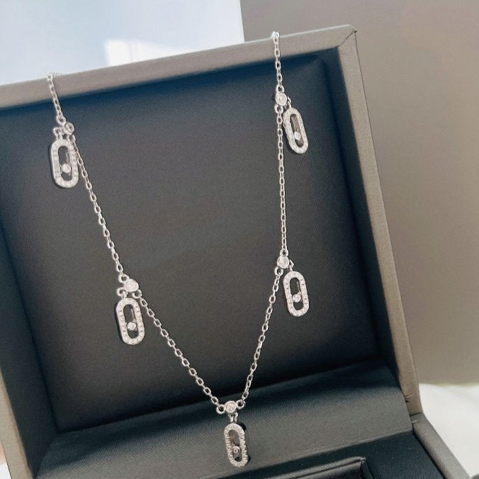 Messika Move Uno Paved Drop Pendant Choker Silver Necklace