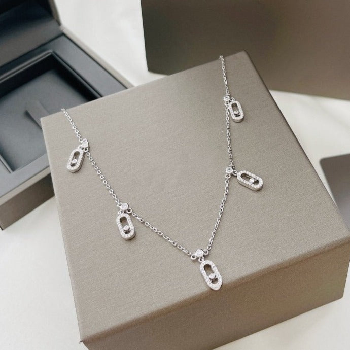 Messika Move Uno Paved Drop Pendant Choker Silver Necklace