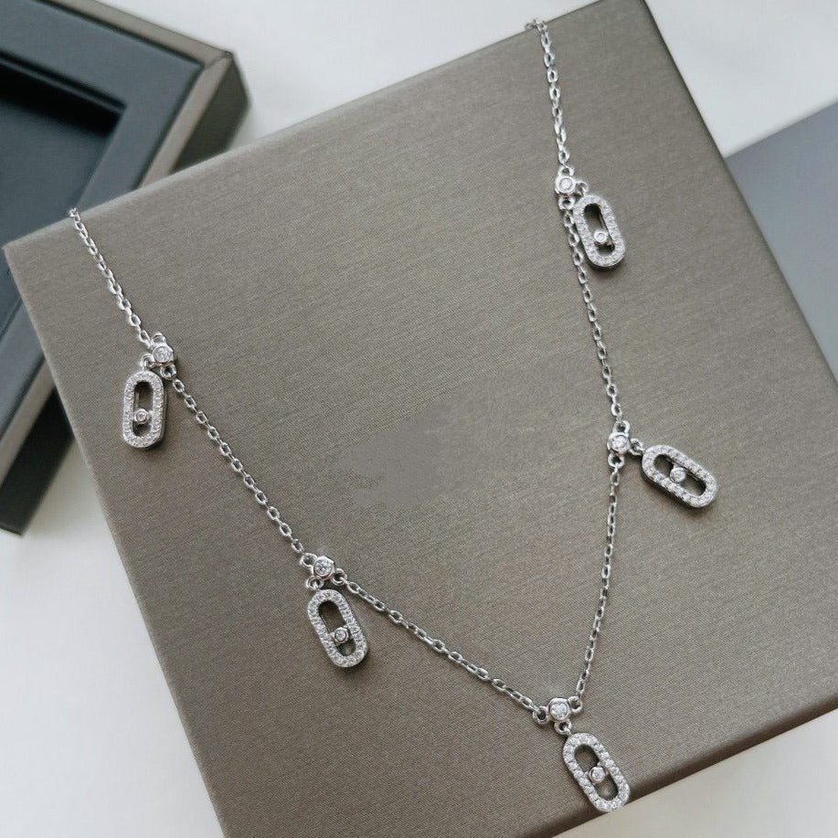 Messika Move Uno Paved Drop Pendant Choker Silver Necklace