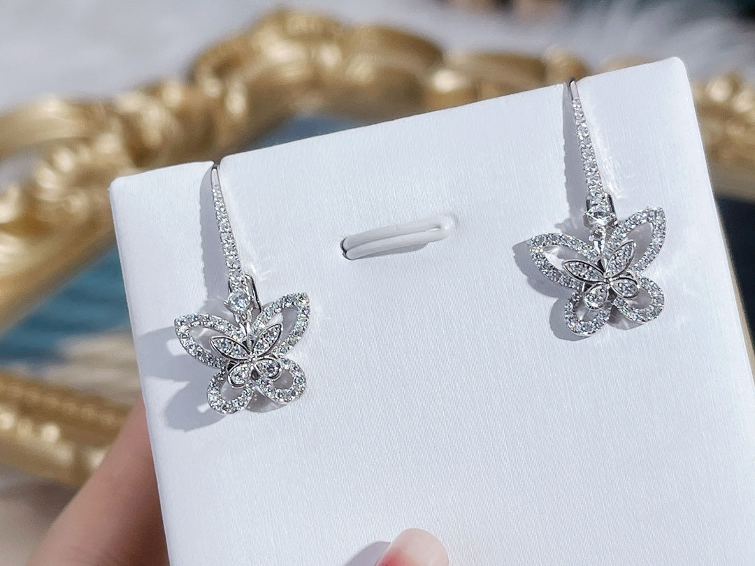 Graff Double Butterfly Silhouette Silver Diamond Earrings