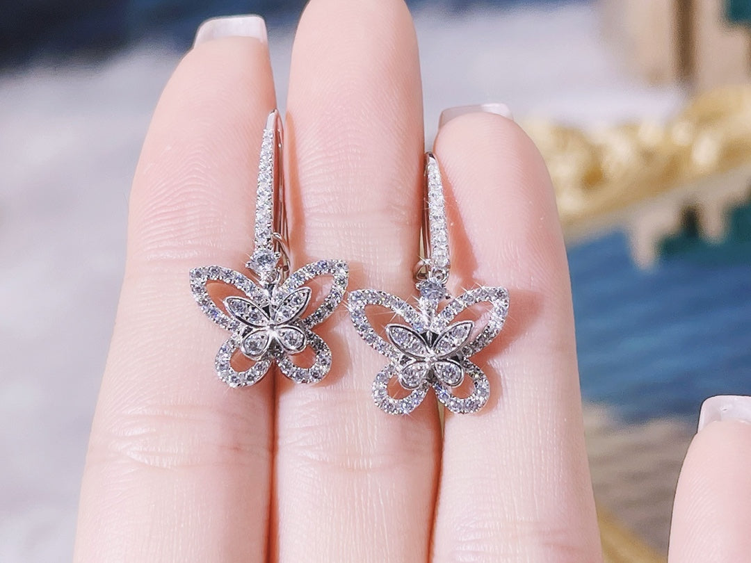 Graff Double Butterfly Silhouette Silver Diamond Earrings