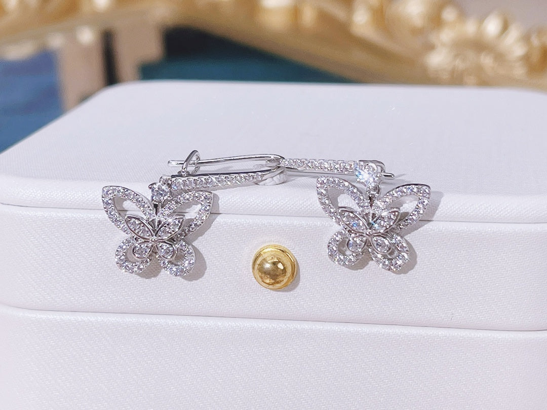 Graff Double Butterfly Silhouette Silver Diamond Earrings