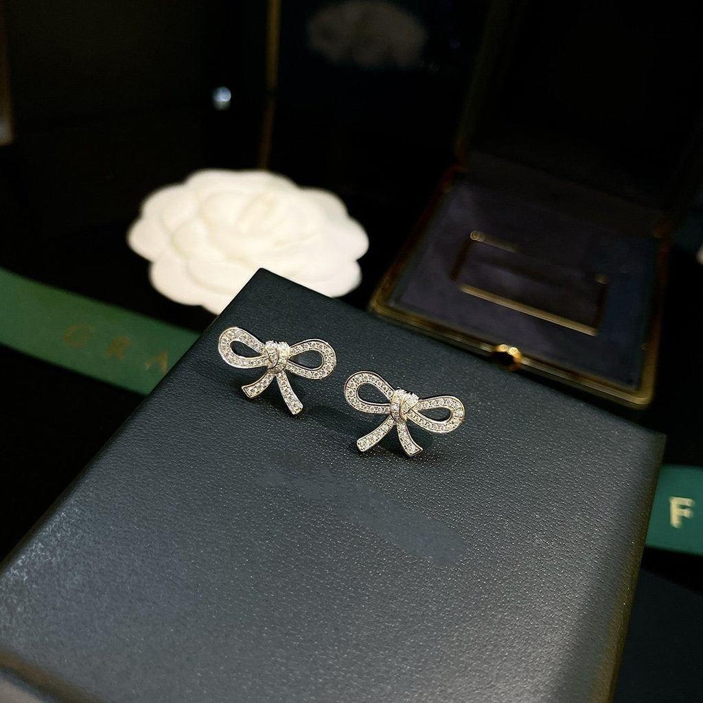 Graff Tilda Bow Mini Silver Diamond Stud Earrings