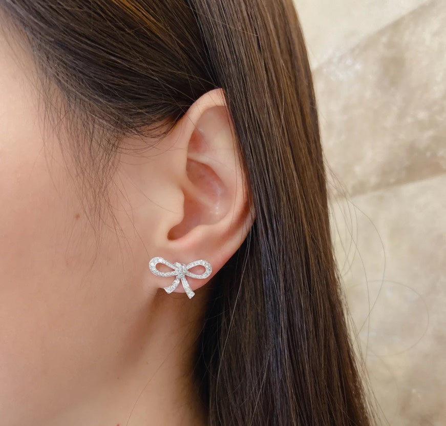Graff Tilda Bow Mini Silver Diamond Stud Earrings