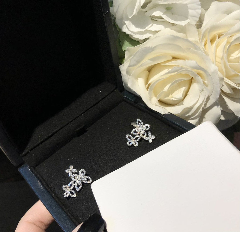 Graff Triple Butterfly Sihouette Silver Diamond Earrings