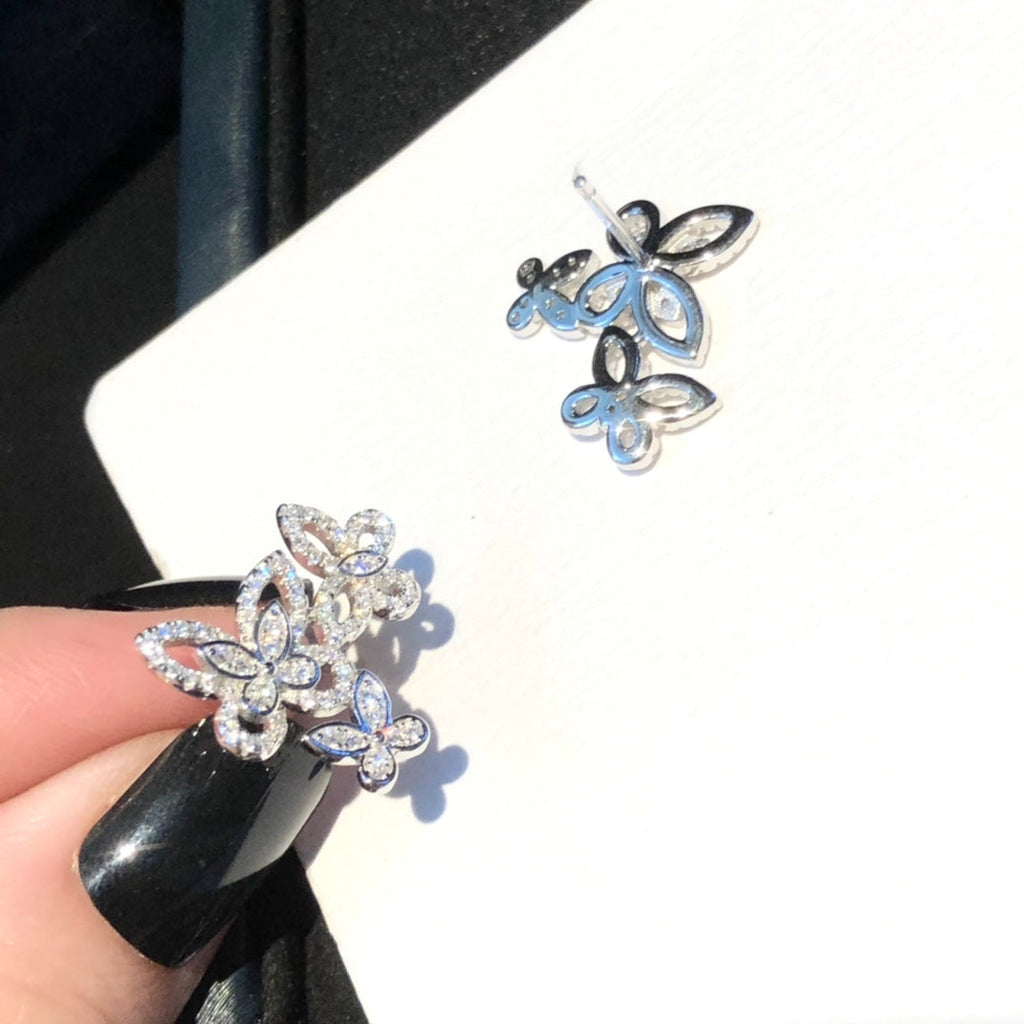 Graff Triple Butterfly Sihouette Silver Diamond Earrings
