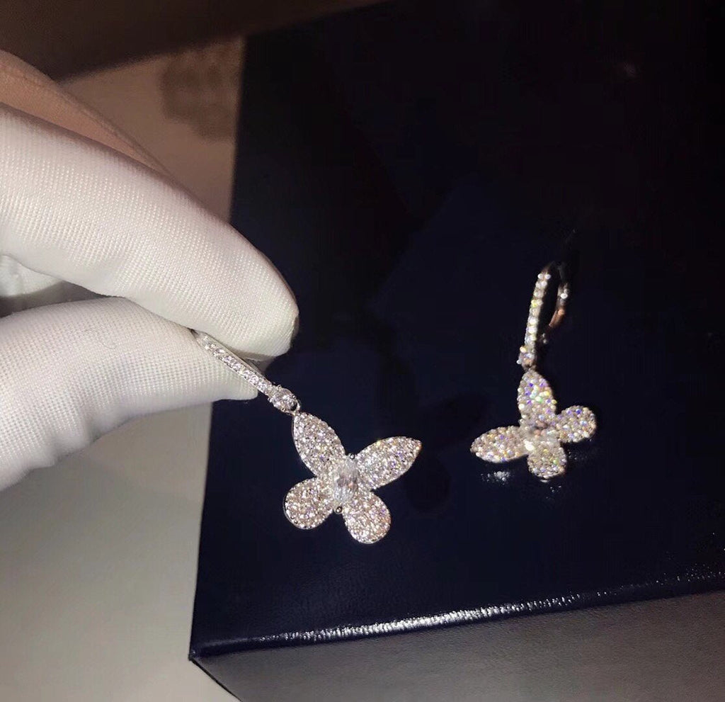 Graff Butterfly Silver Diamond Paved Drop Earrings