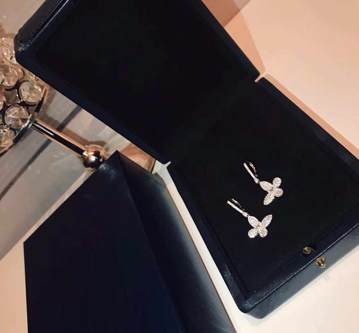 Graff Butterfly Silver Diamond Paved Drop Earrings