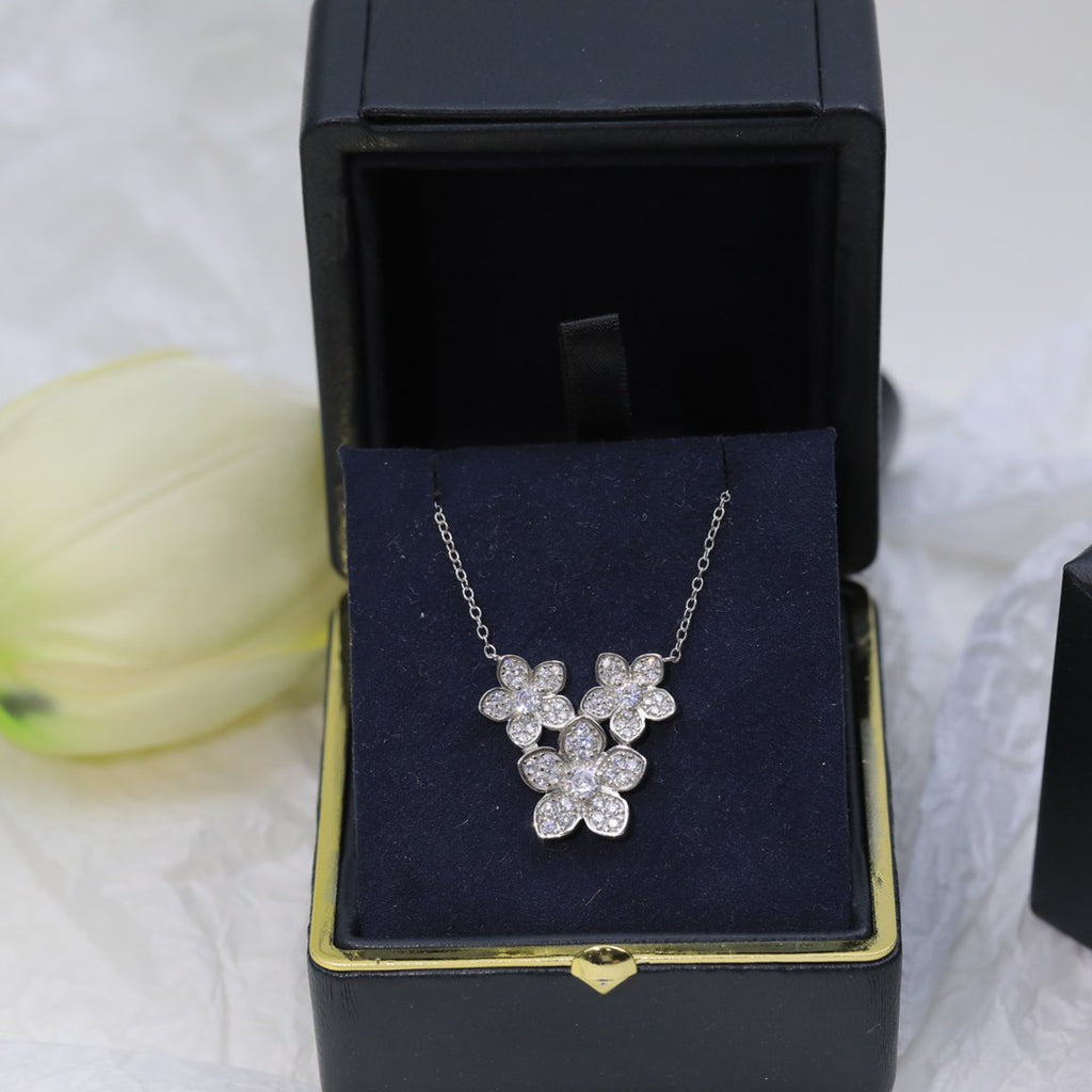 Graff Wild Flower Silver Cubic Zirconia Cluster Necklace