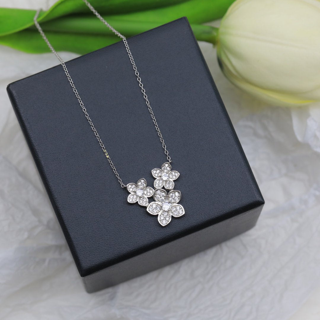 Graff Wild Flower Silver Cubic Zirconia Cluster Necklace