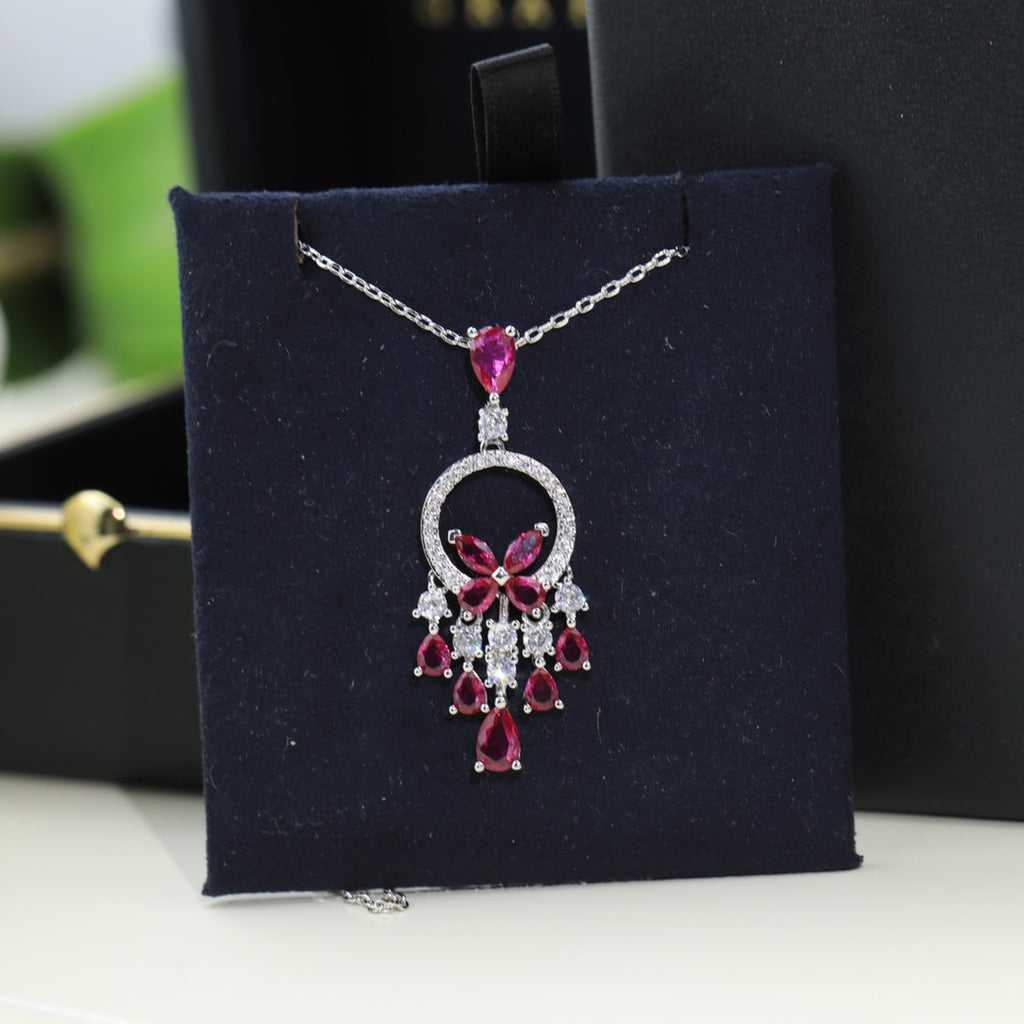Graff Butterfly Chandelier Classic Pink Silver Cubic Zirconia Necklace