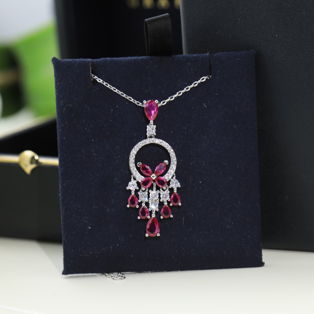 Graff Butterfly Chandelier Classic Pink Silver Cubic Zirconia Necklace