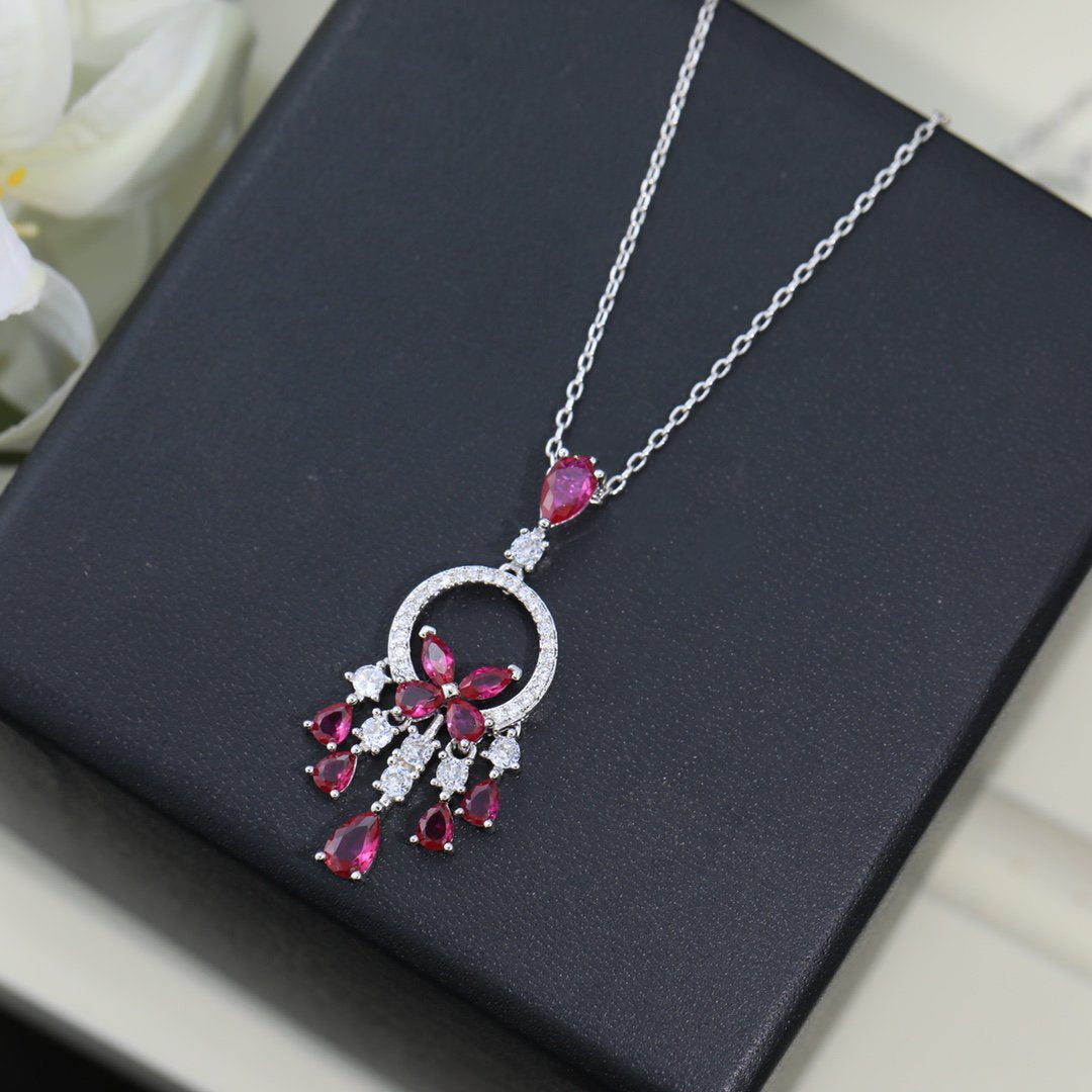 Graff Butterfly Chandelier Classic Pink Silver Cubic Zirconia Necklace