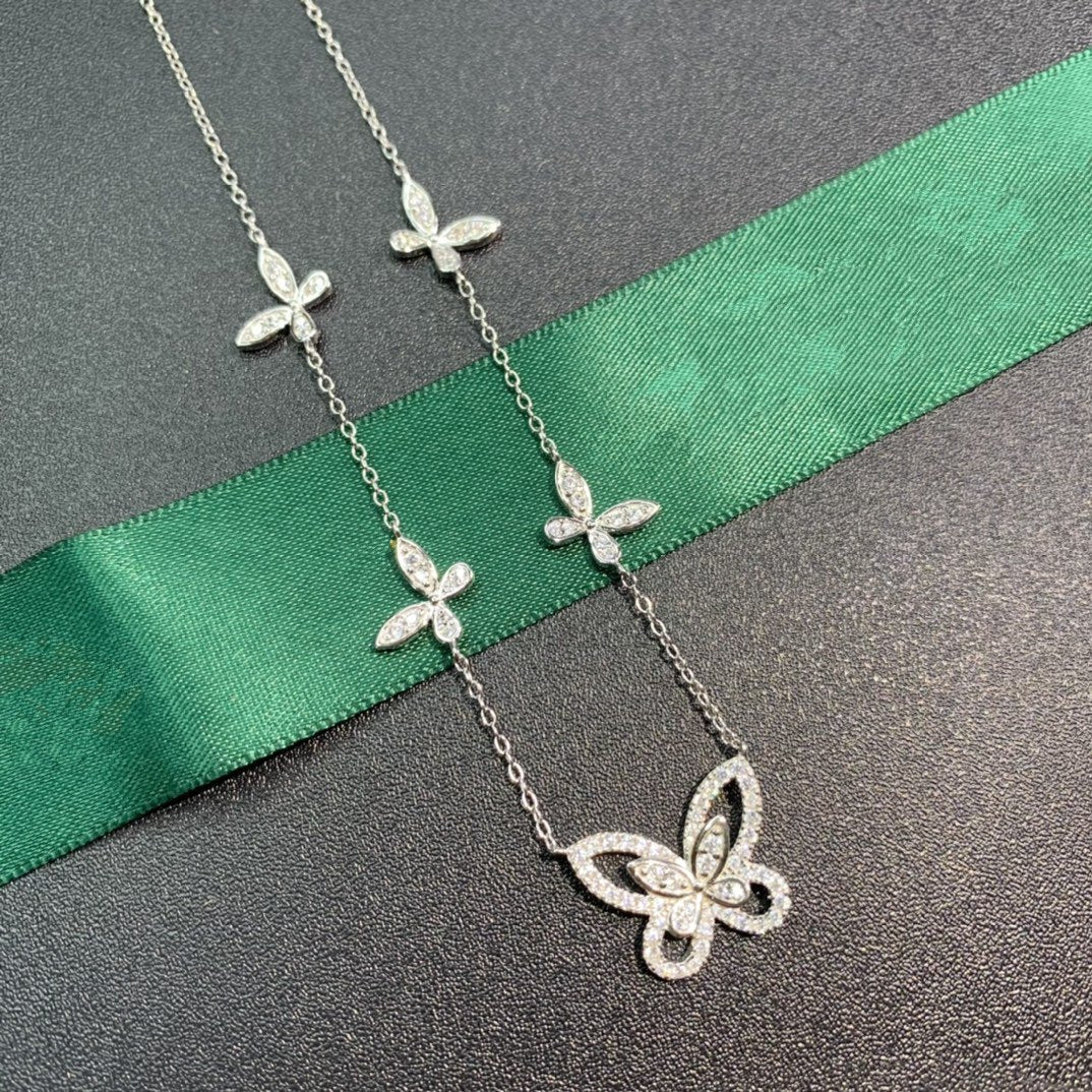 Graff Multi Butterfly Silhouette Silver Cubic Zirconia Necklace