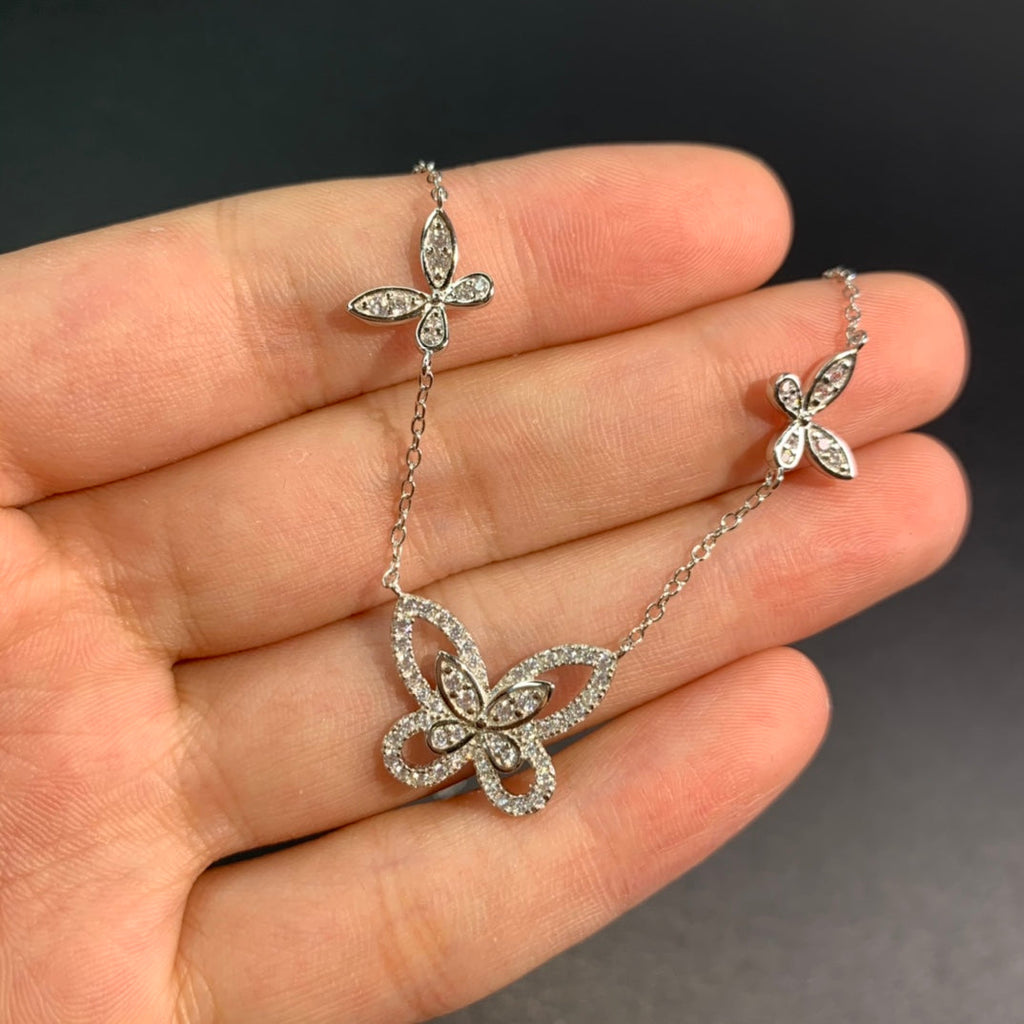 Graff Multi Butterfly Silhouette Silver Cubic Zirconia Necklace