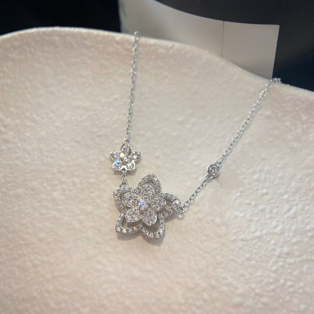 Graff Wild Flower Double Silver Cubic Zirconia Necklace