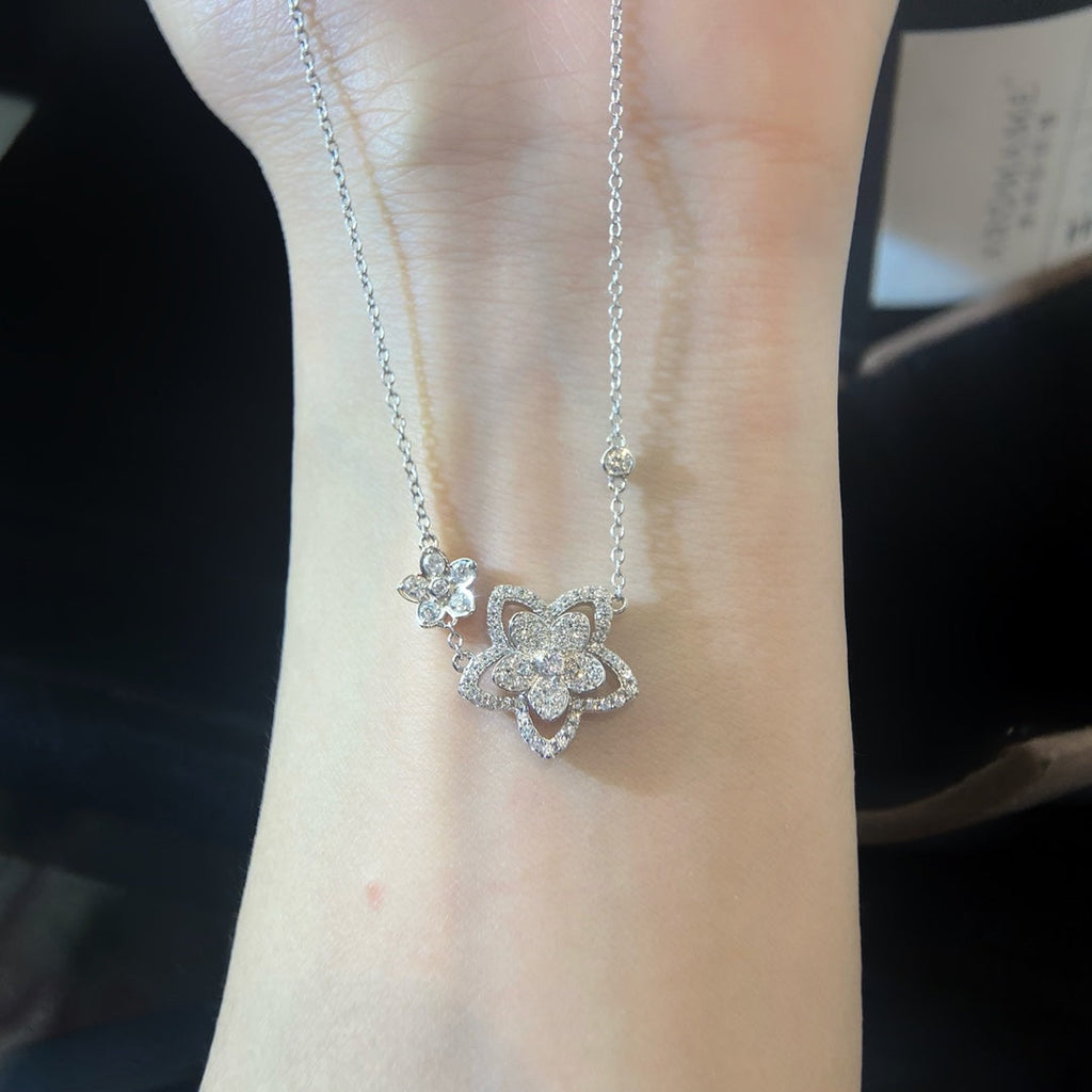 Graff Wild Flower Double Silver Cubic Zirconia Necklace