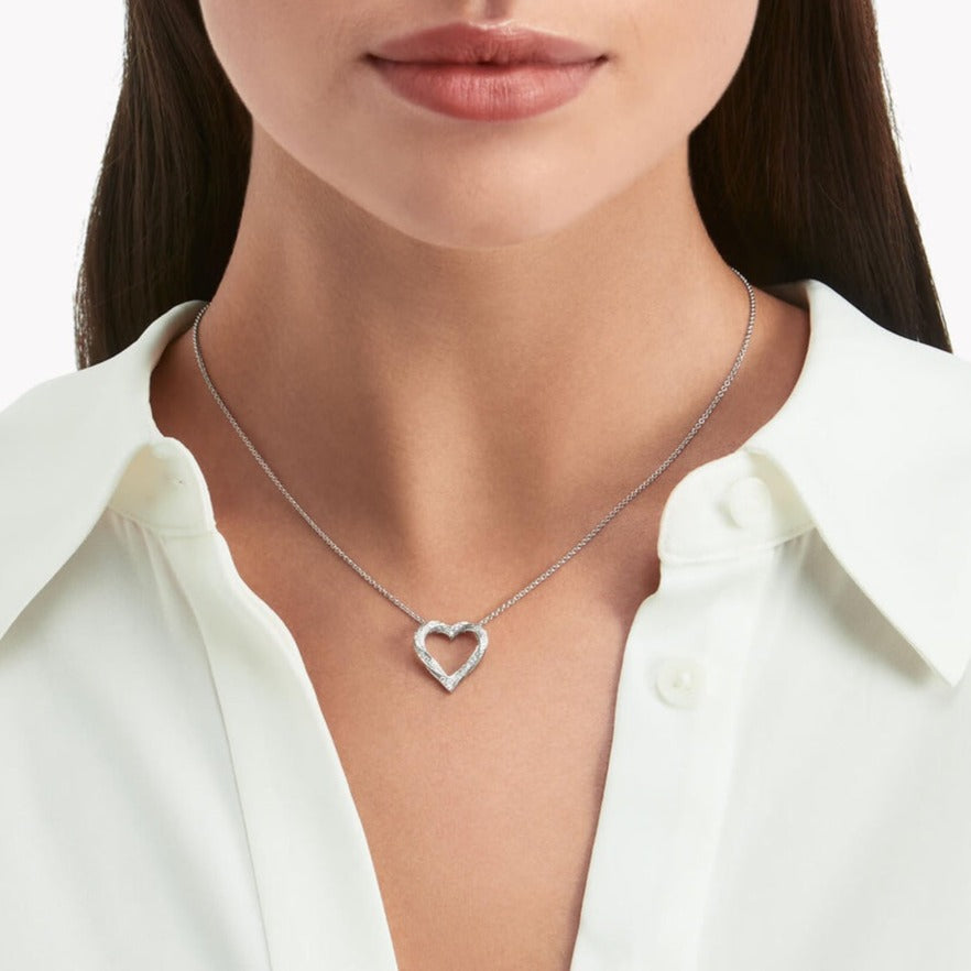 Graff Spiral Heart Silhouette Paved Silver Cubic Zirconia Necklace