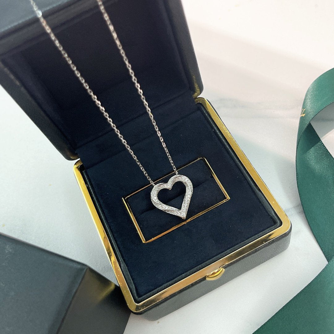 Graff Spiral Heart Silhouette Paved Silver Cubic Zirconia Necklace