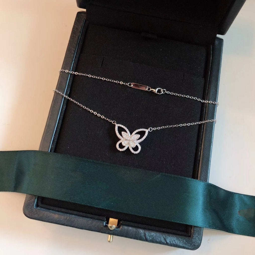 Graff Butterfly Silhouette Silver Cubic Zirconia Necklace