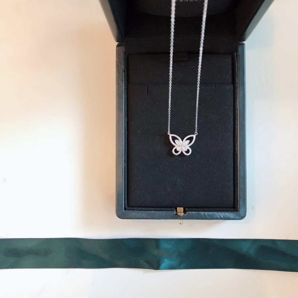 Graff Butterfly Silhouette Silver Cubic Zirconia Necklace