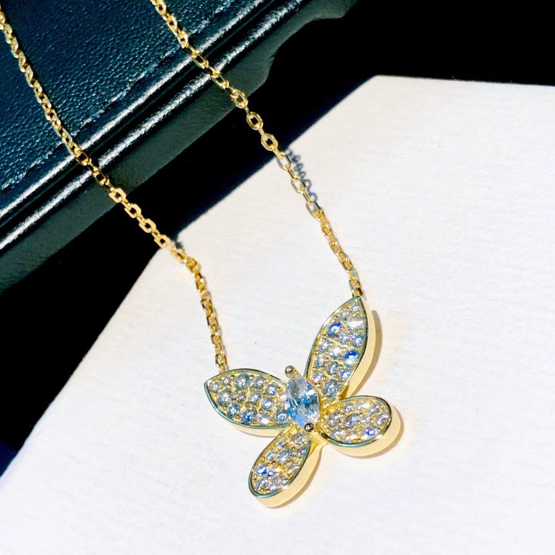 Graff Butterfly Gold Cubic Zirconia Paved Necklace