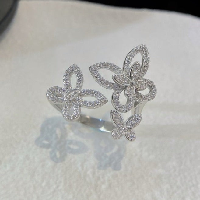 Graff Triple Butterfly Silhouette Silver Cubic Zirconia Ring