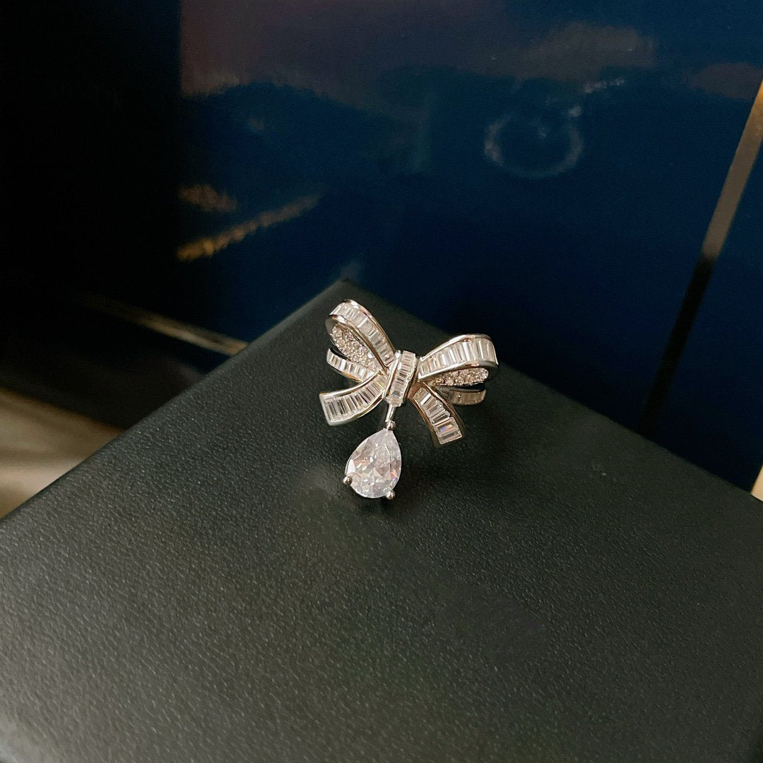 Graff Tildas Bow Baguette Cut Silver Cubic Zirconia Drop Ring