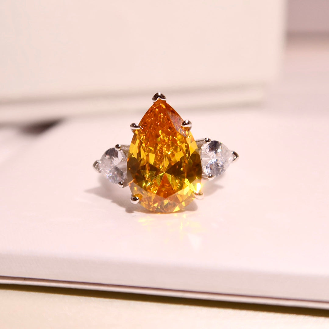 Graff Promise Pear Shape Yellow Silver Cubic Zirconia Ring
