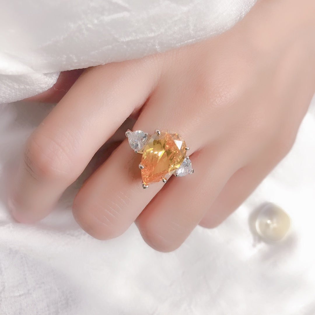 Graff Promise Pear Shape Yellow Silver Cubic Zirconia Ring