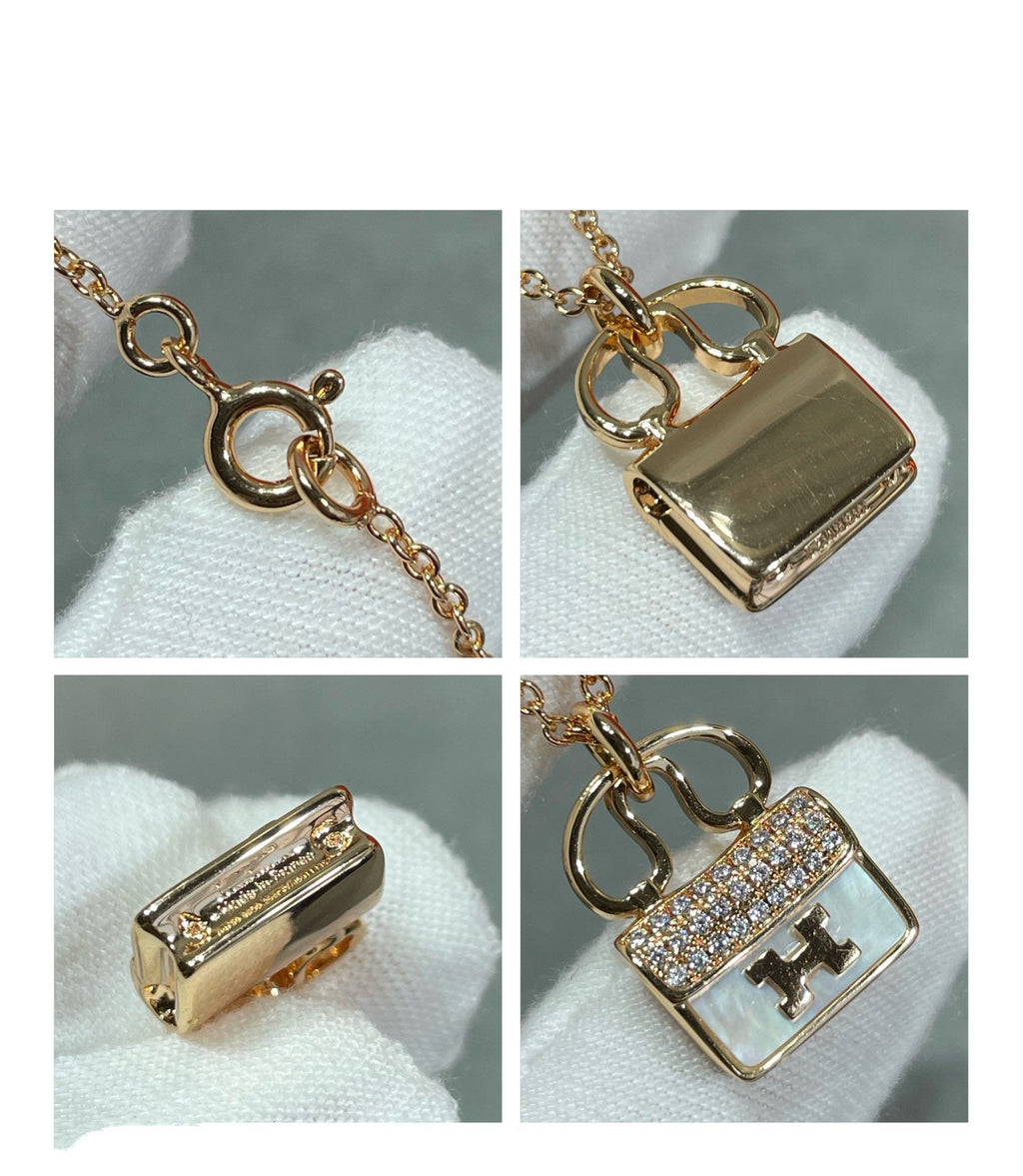 Hermes H Circe Moissanite Pendant Necklace Gold