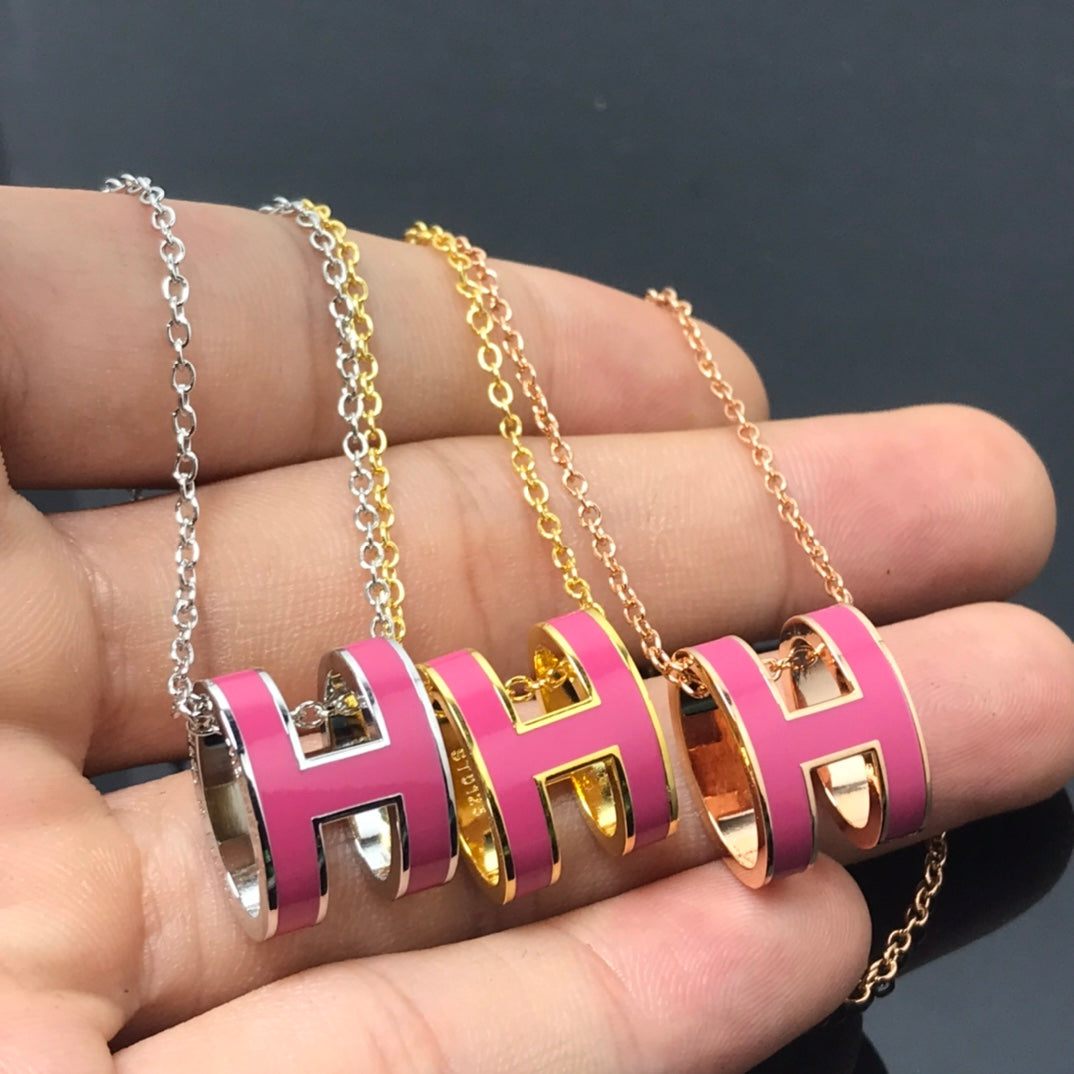 Hermes H Necklace Pink