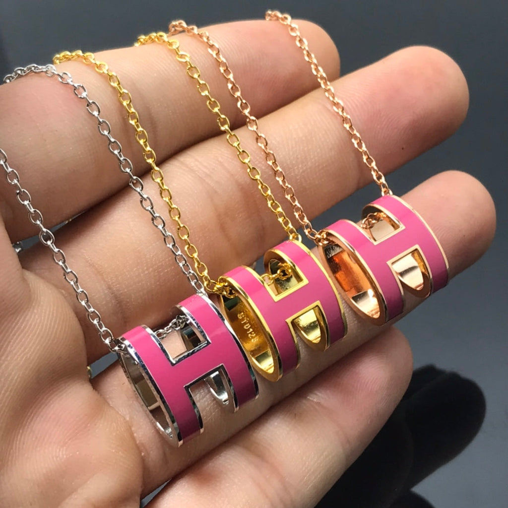 Hermes H Necklace Pink