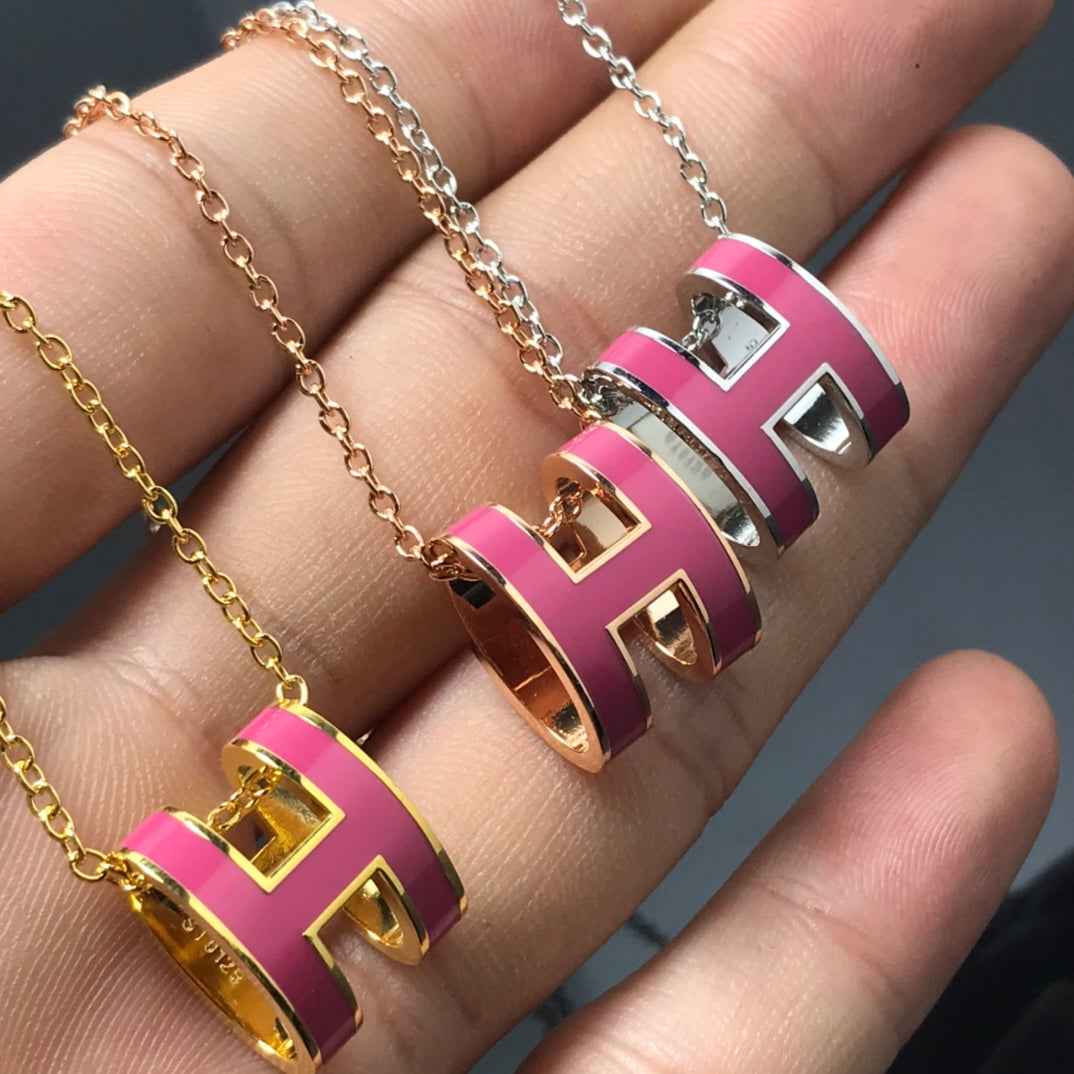 Hermes H Necklace Pink