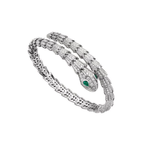 Bvlgari Serpent Malachite Silver Cubic Zirconia Paved Bracelet