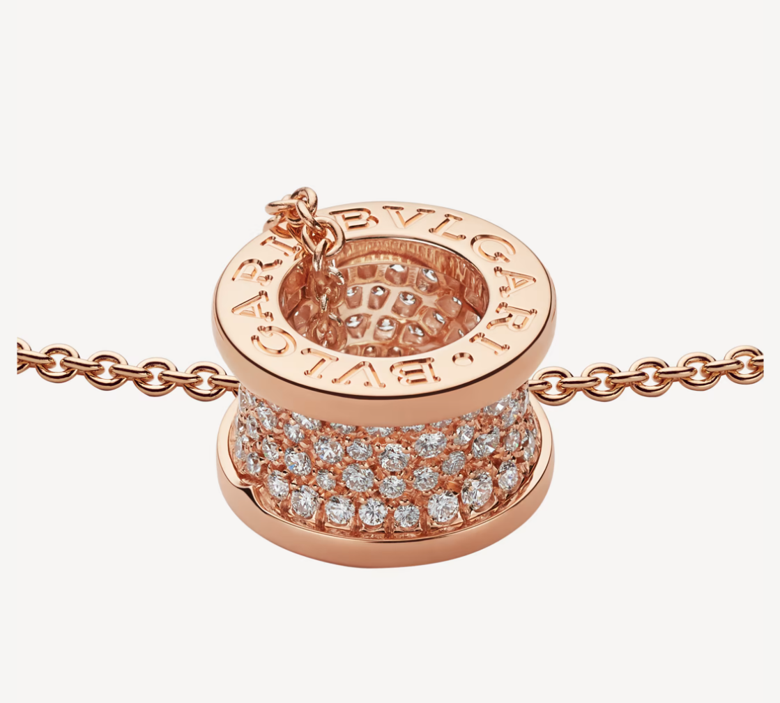 Bvlgari Zero 1 Cubic Zirconia Paved Pink Gold Necklace