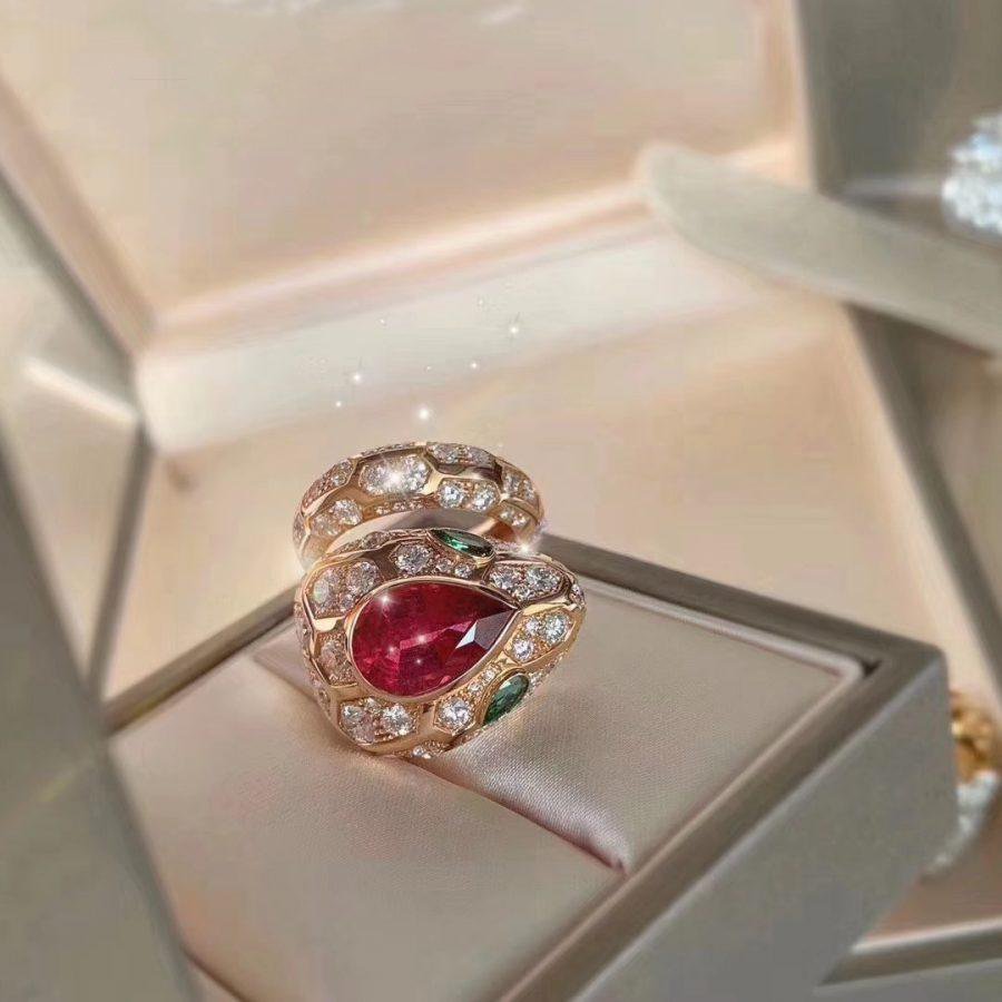 Bvlgari Serpenti Ring Snake Malachite Pink Cubic Zirconia