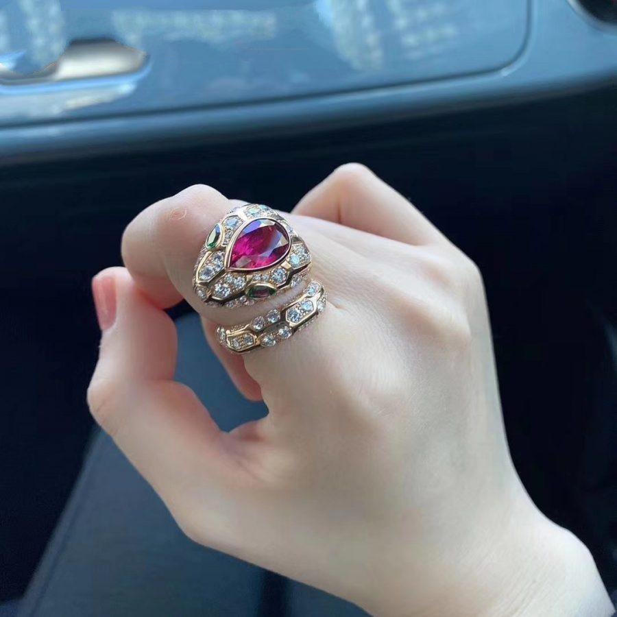 Bvlgari Serpenti Ring Snake Malachite Pink Cubic Zirconia