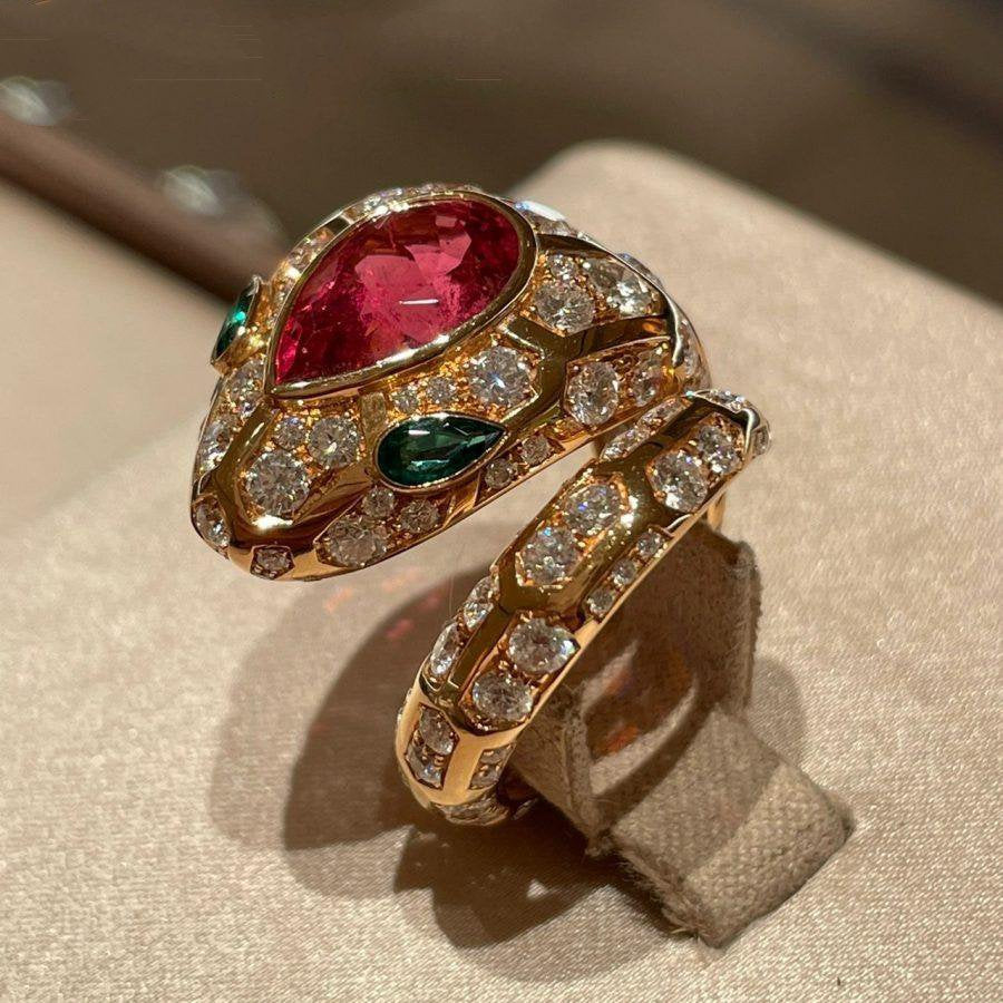 Bvlgari Serpenti Ring Snake Malachite Pink Cubic Zirconia