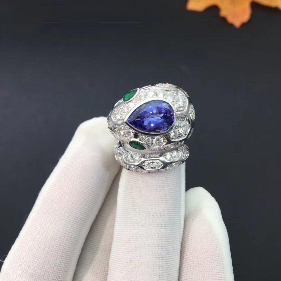 Bvlgari Serpenti Ring Agate Silver Cubic Zirconia Snake