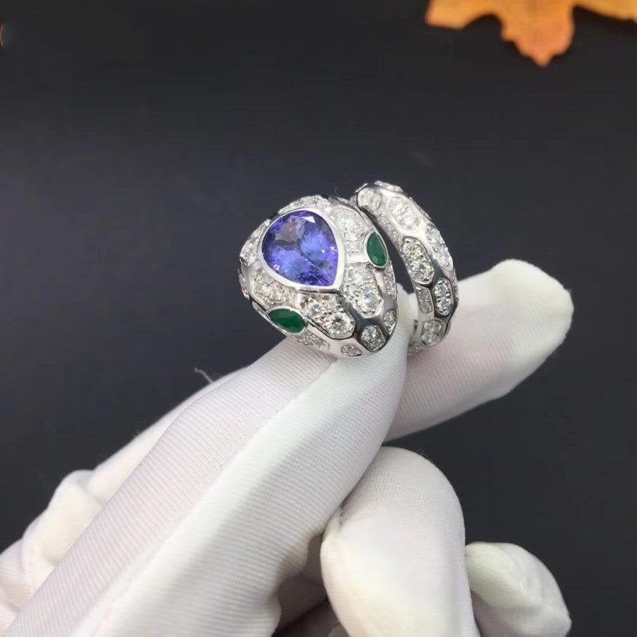 Bvlgari Serpenti Ring Agate Silver Cubic Zirconia Snake