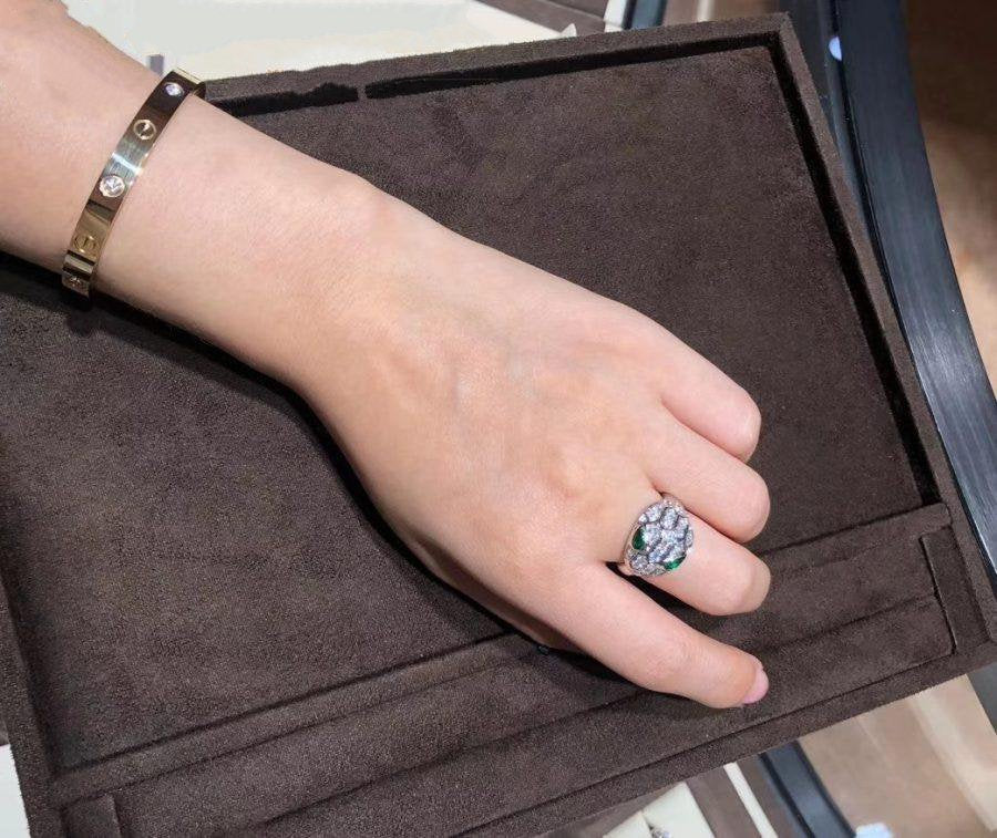 Bvlgari Serpenti Ring Snake Malachite Silver Cubic Zirconia