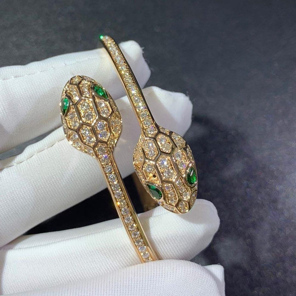 Bvlgari Serpenti Bracelet Gold Malachite Cubic Zirconia Double Snake