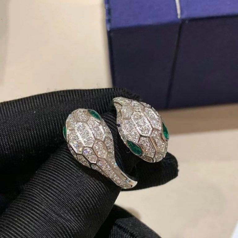 Bvlgari Serpenti Ring Malachite Cubic Zirconia Double Snake