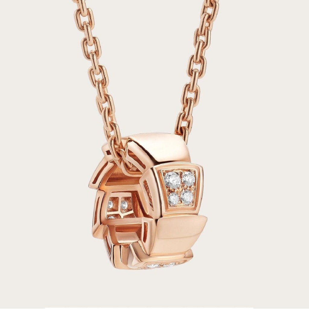 Bvlgari Serpenti Pendant Cubic Zirconia Pink Gold Necklace